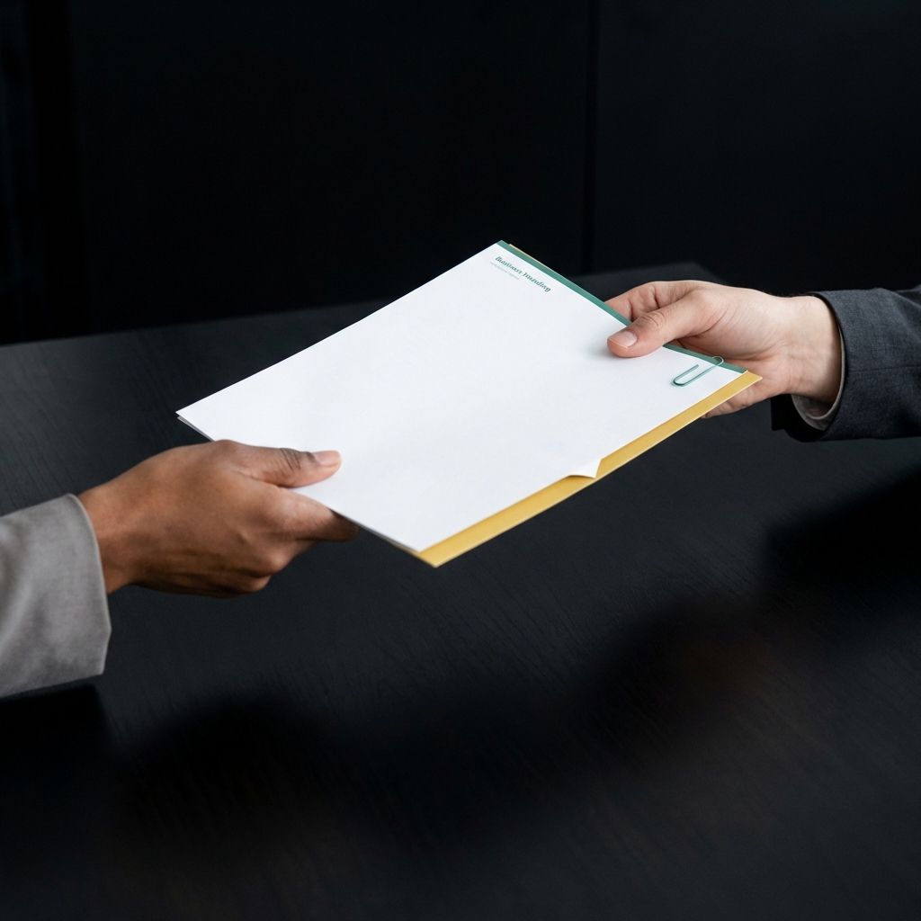 Close up of hands exchanging a term sheet on a dark minimalist background showing professional exchange how to invest in a startup