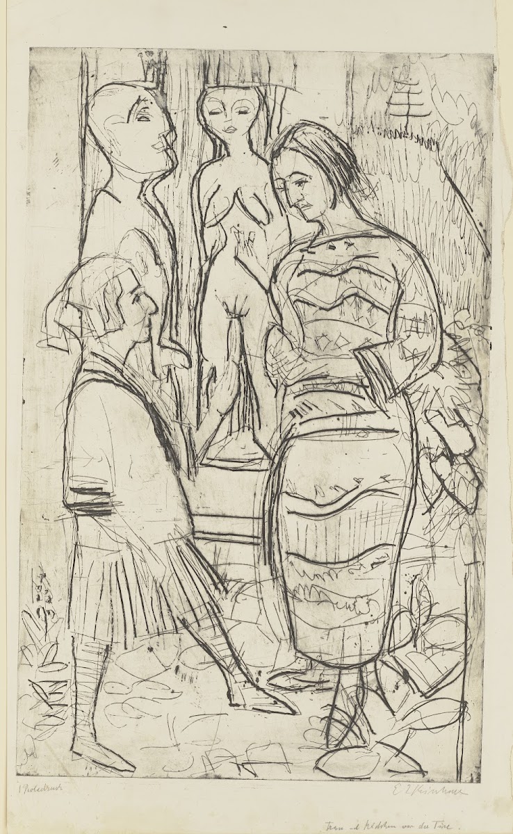 Frau und Mädchen vor der Türe 1923