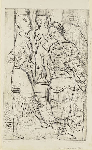 Frau und Mädchen vor der Türe 1923