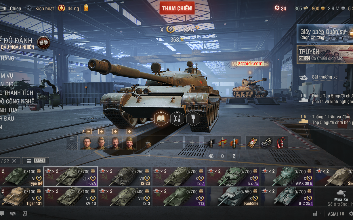 Acc World of Tanks PC sở hữu 6 tank X BZ-75, 113, IS-7, T-62...