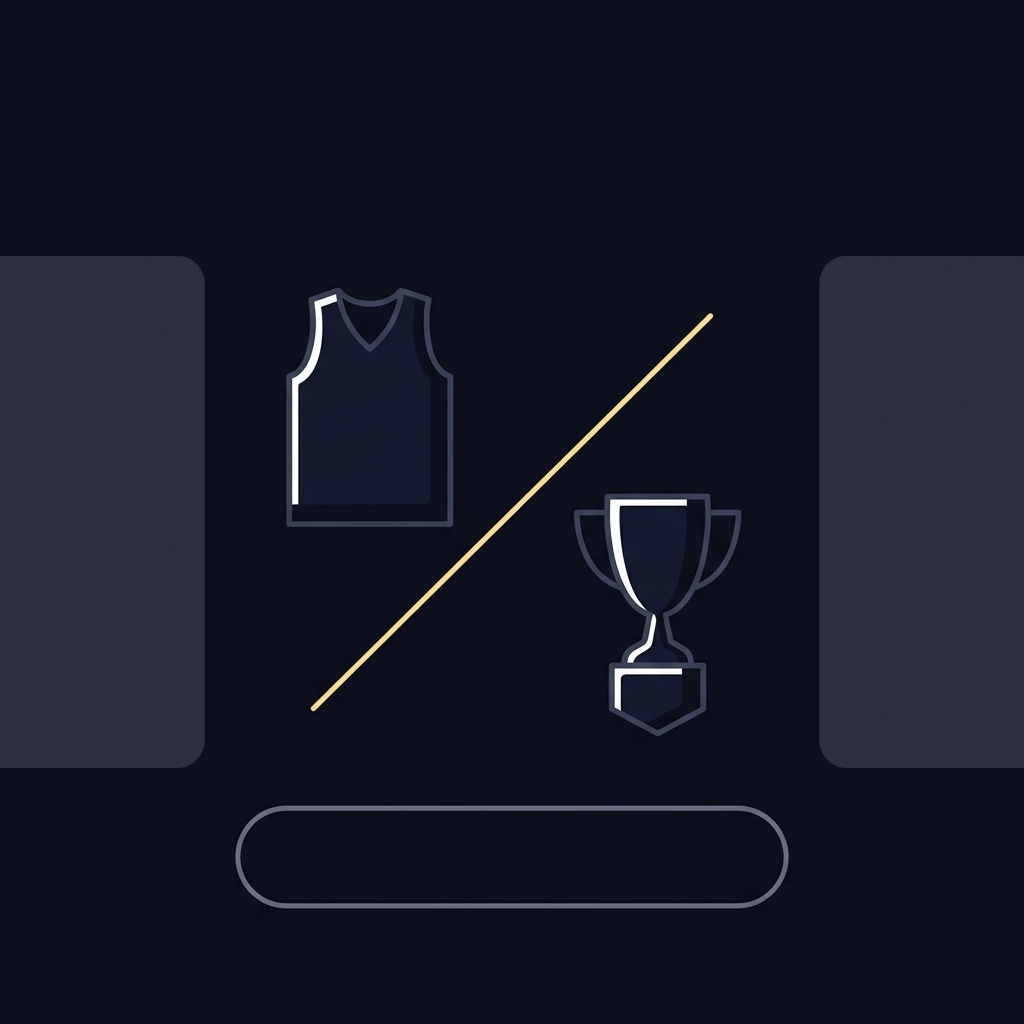 Minimal vector showing stylized basketball jersey silhouette trophy and prop line visual with reserved caption area in Funded Plays brand colors jaylen brown props