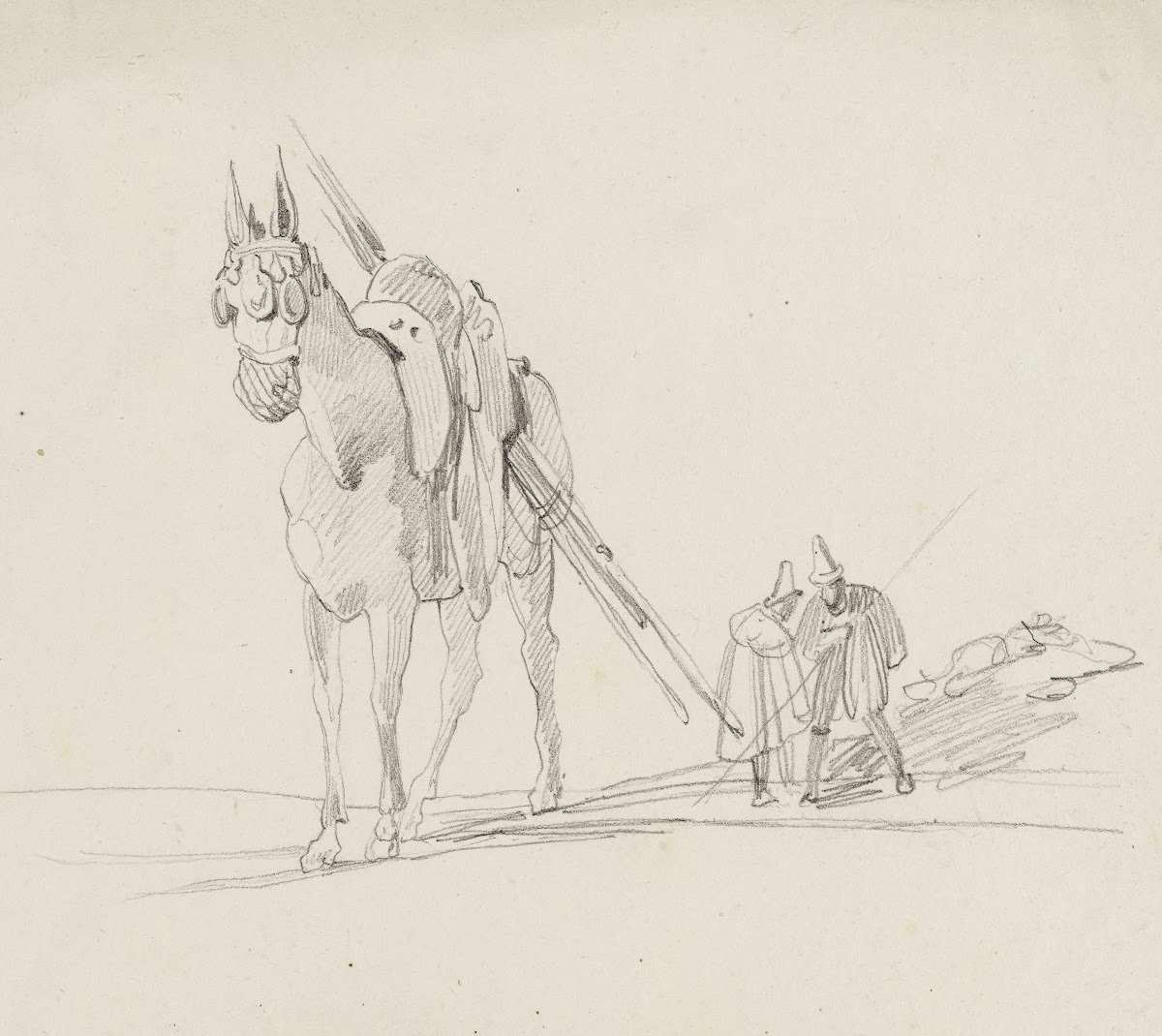 Etude dun cheval et de deux hommes