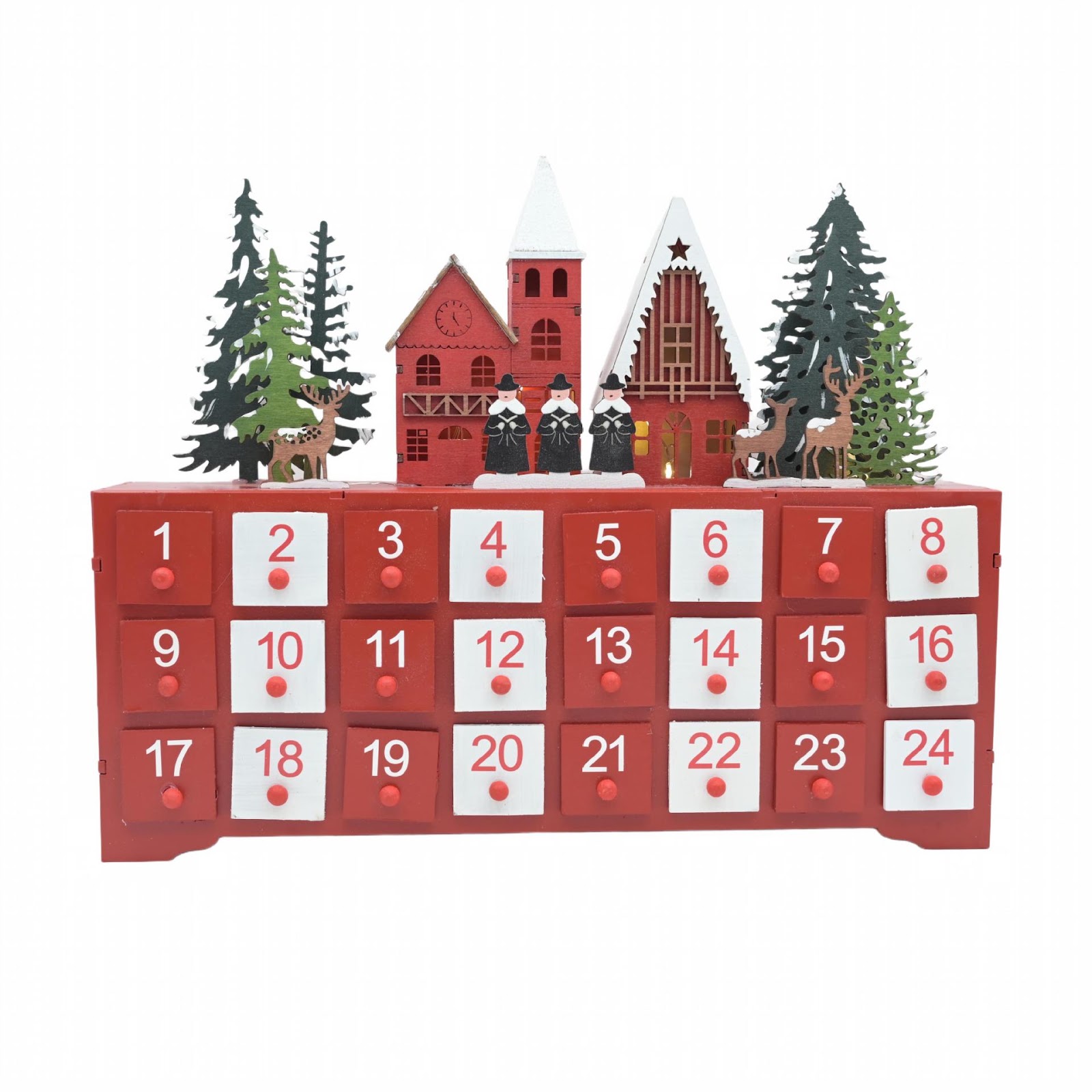 Wood Advent Calendar, Village Design, 24 Compartments
