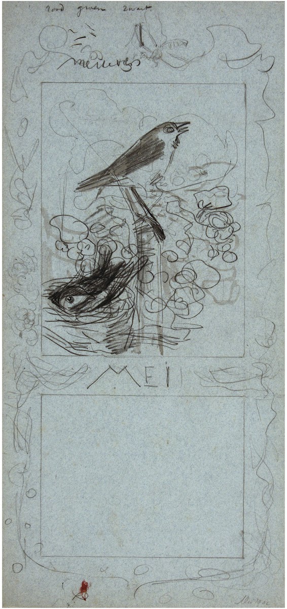 Broedende en fluitende zangvogel mei 1901
