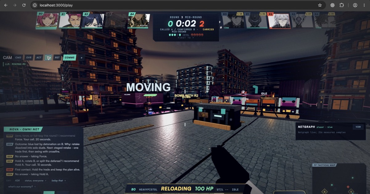 Gameplay demo showing a tactical view and AI squad interface