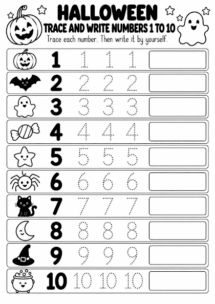 Halloween Trace and Write Numbers 1 to 10