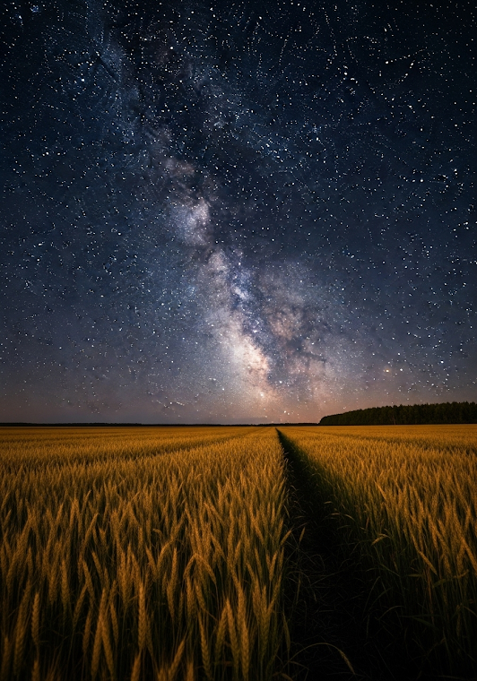 Milky Way Over Wide Wheat Field