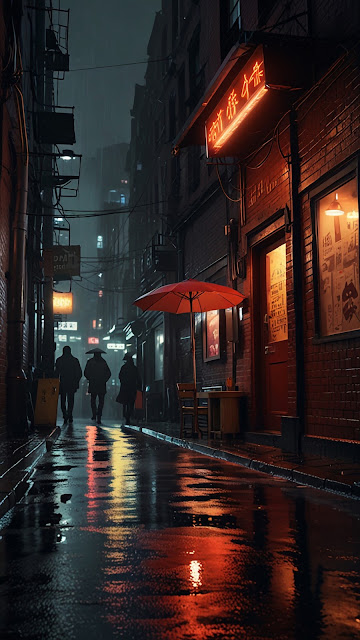 Neon Lit Rainy Alleyway City Noir Street Scene - Free mobile Wallpaper