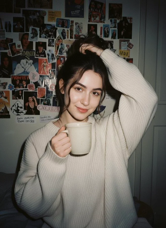 Retrato de una hermosa joven al estilo de los años 90.