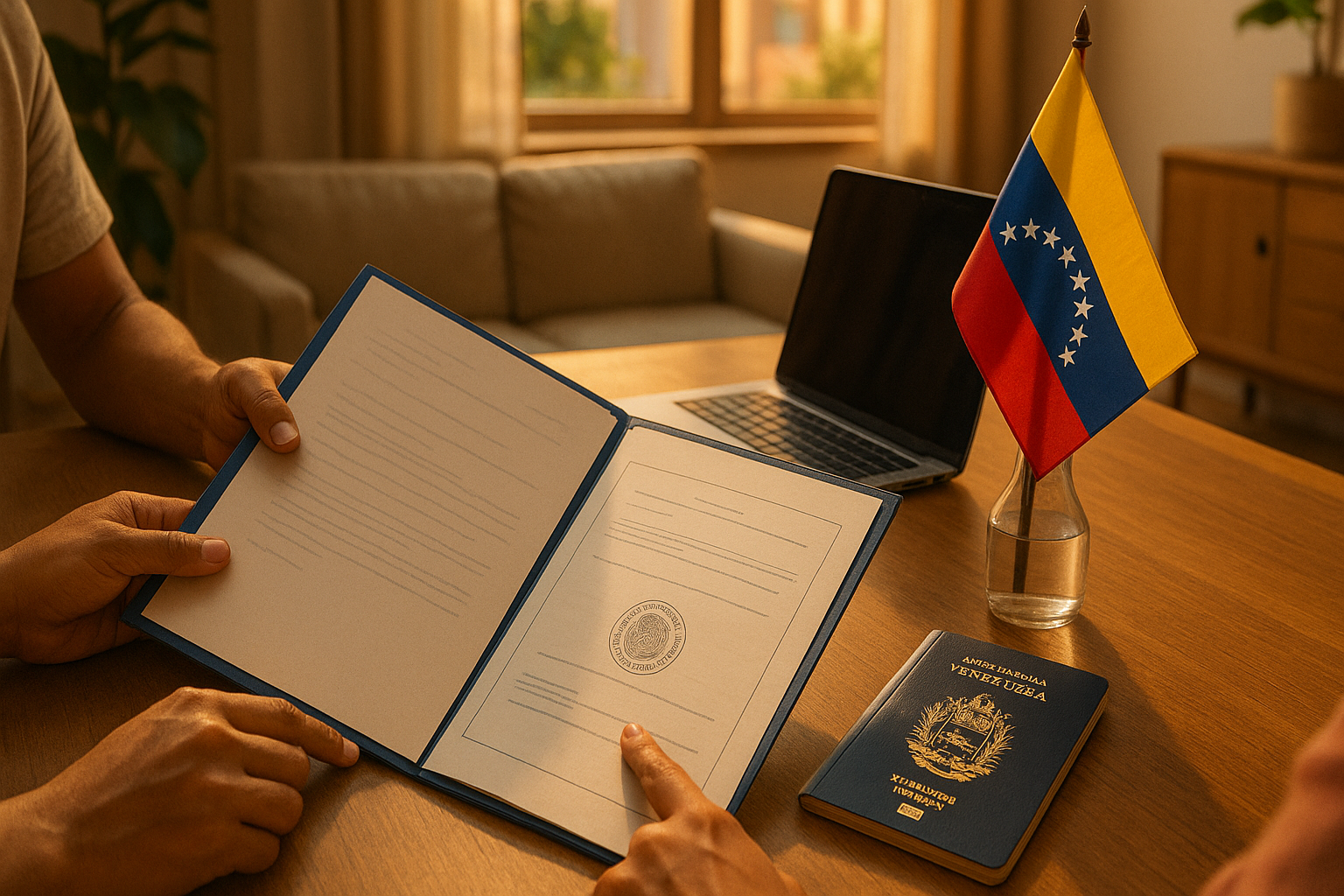 Venezolanos en el exterior organizando documentos apostillados y pasaportes