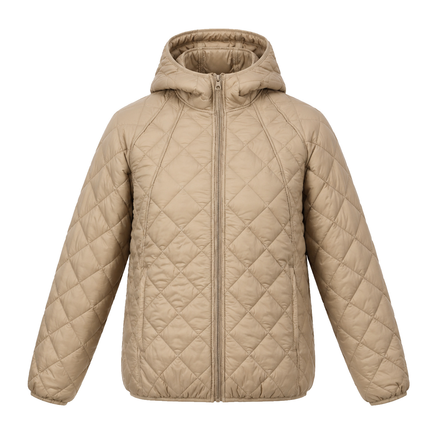 Light women's quilted jacket with hood, loose fit