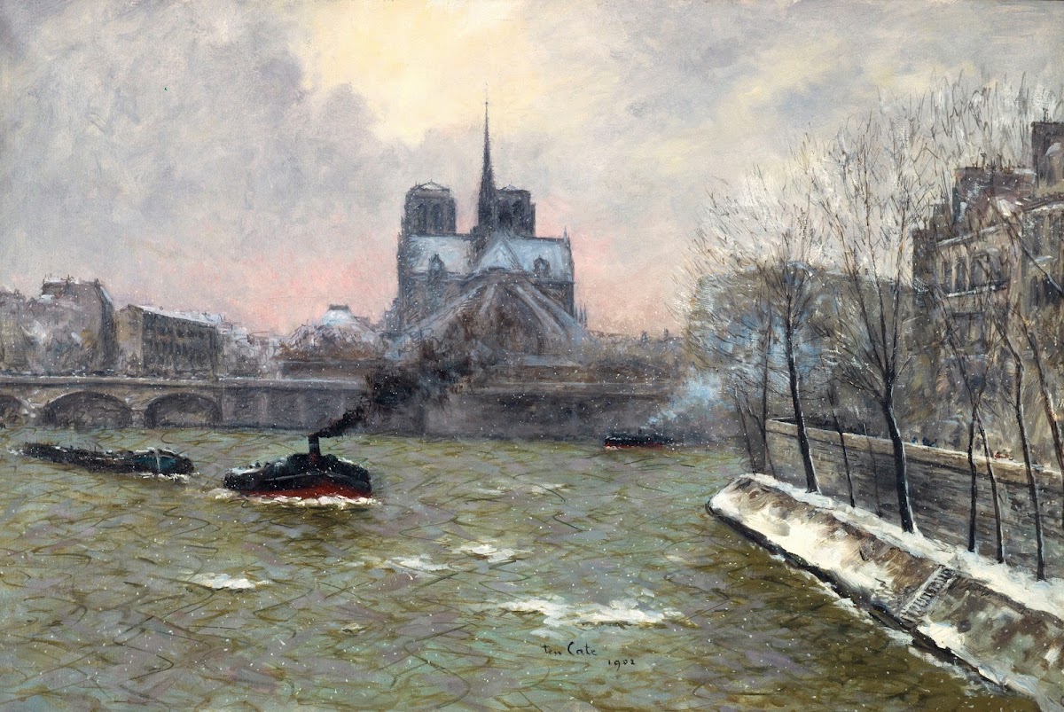 Le chevet de Notre Dame vu du pont de la Tournelle effet de neige 1902
