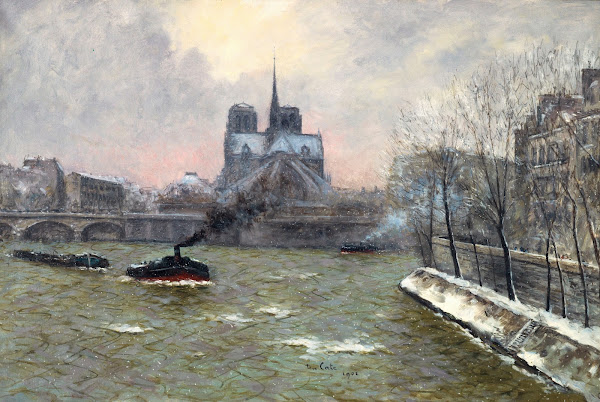 Le chevet de Notre Dame vu du pont de la Tournelle effet de neige 1902