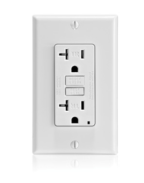 Product image for Leviton GFTR2-W - 20 Amp Tamper-Resistant Slim GFCI Outlet with LED Indicator Light - Self Test - White