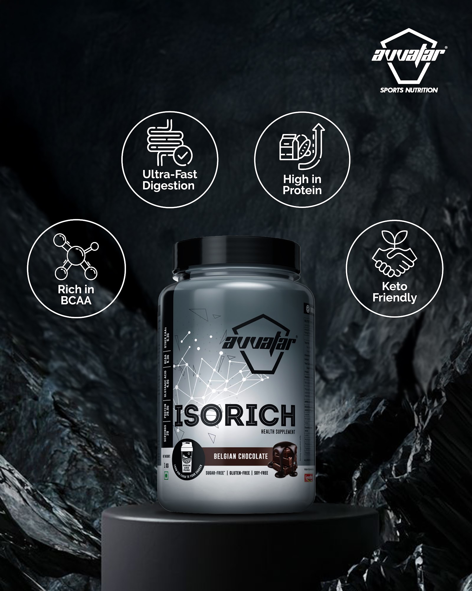 Avvatar Isorich Protein Belgian Chocolate Flavour, 1 Kg