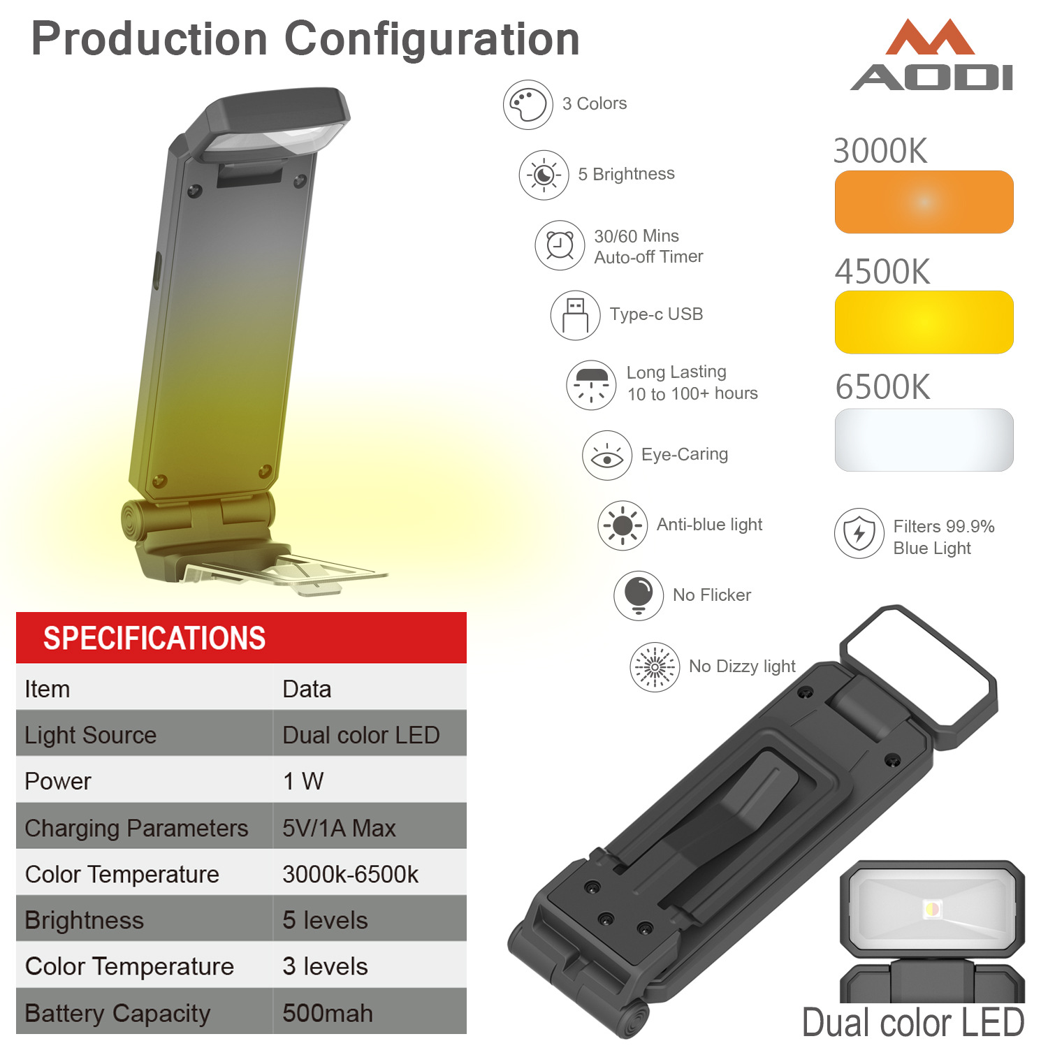 Portable LED Reading Lamp with Clamp Base