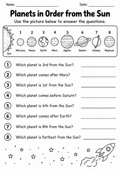 Planets in Order from the Sun Worksheet