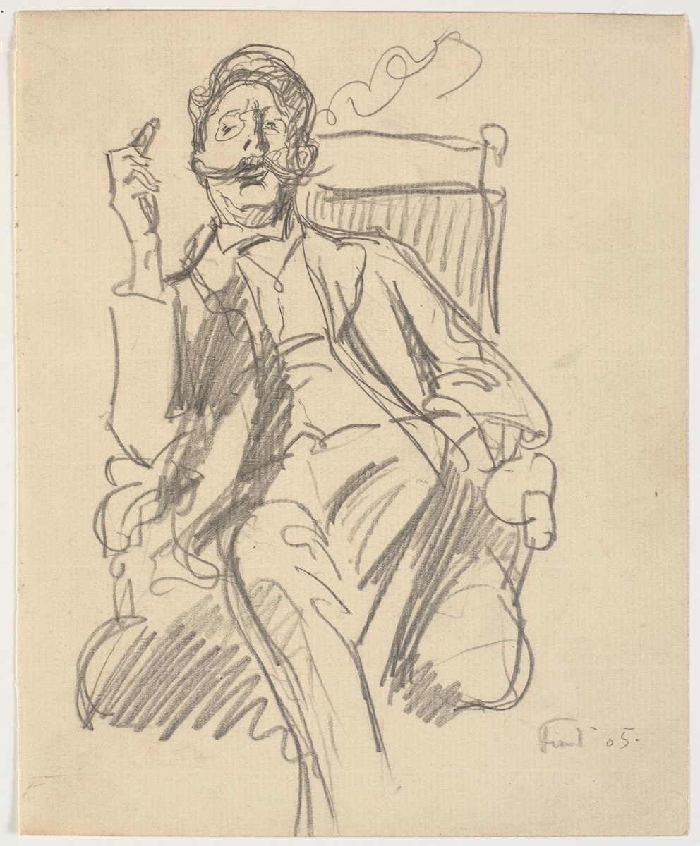 Kunsthistorikeren Carl V Petersen siddende med cigar 1905