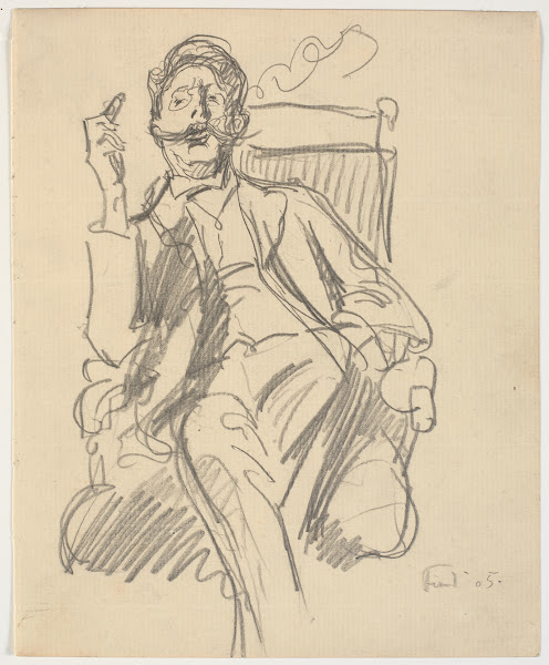Kunsthistorikeren Carl V Petersen siddende med cigar 1905