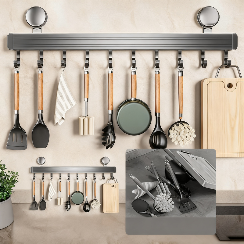Suction Cup Kitchen Hook Bar Made of Aluminum
