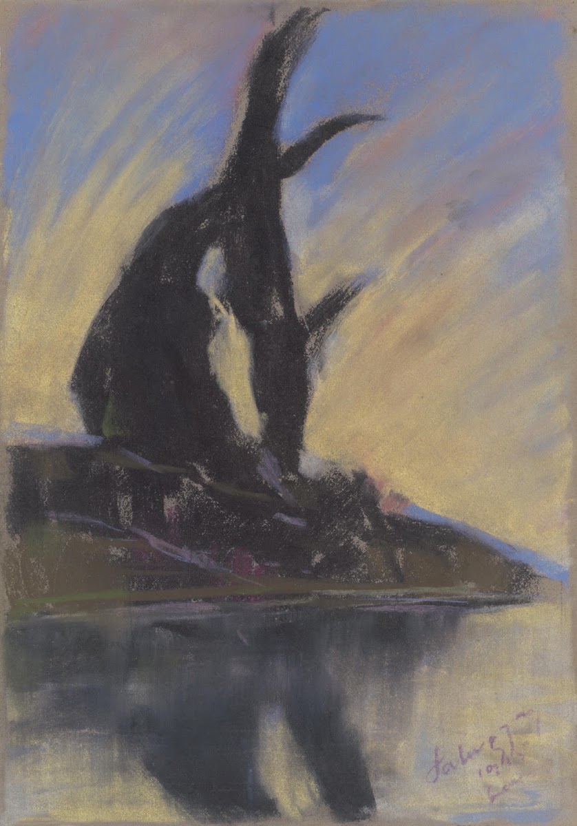 Black Poplar Trees Silhouettes near the River 1925