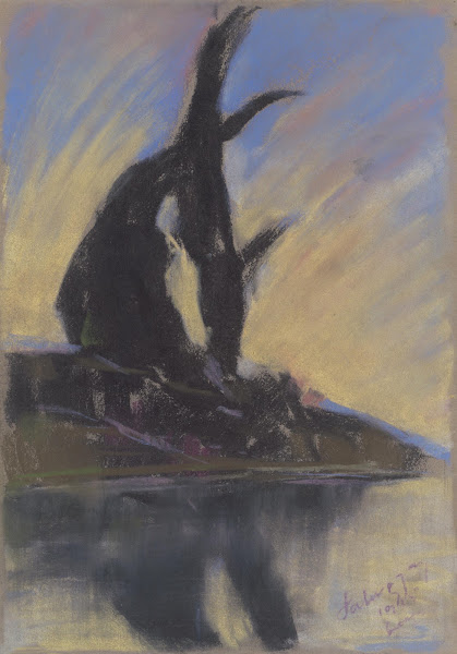 Black Poplar Trees Silhouettes near the River 1925
