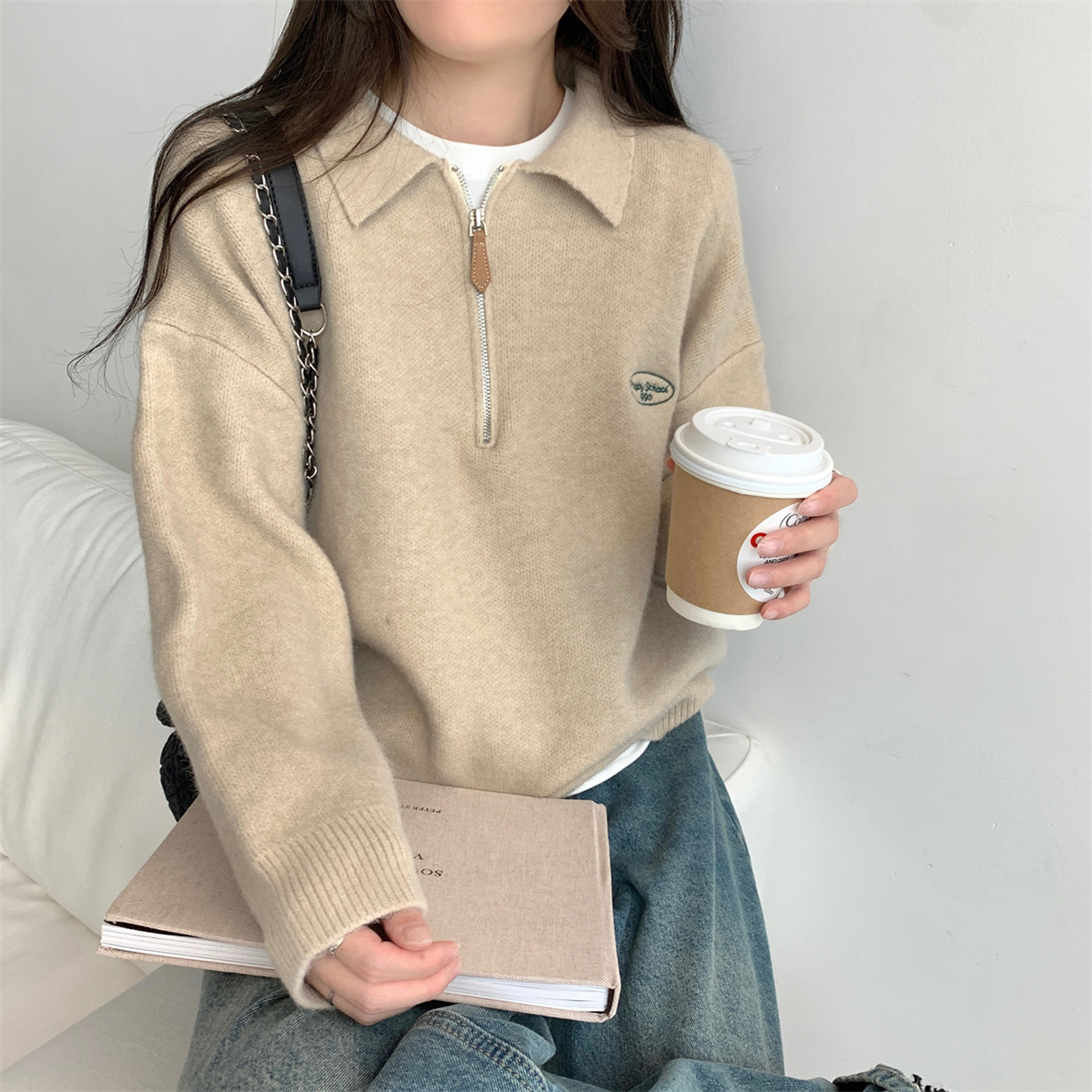 Polo Knit Sweater with Zip