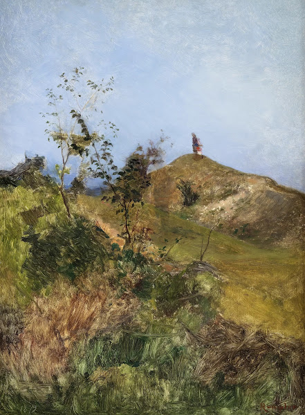 Auf der Hügelkuppe Mädchen in Landschaft 1872