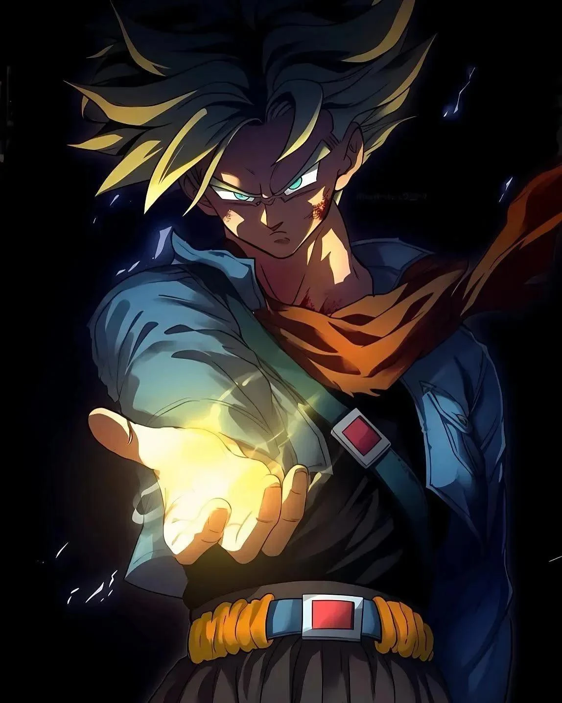 Future Trunks Charging Ki - Anime Illustration iPhone Wallpaper (1148x1435)