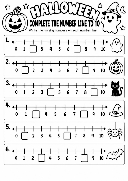 Halloween Complete the Number Line to 10