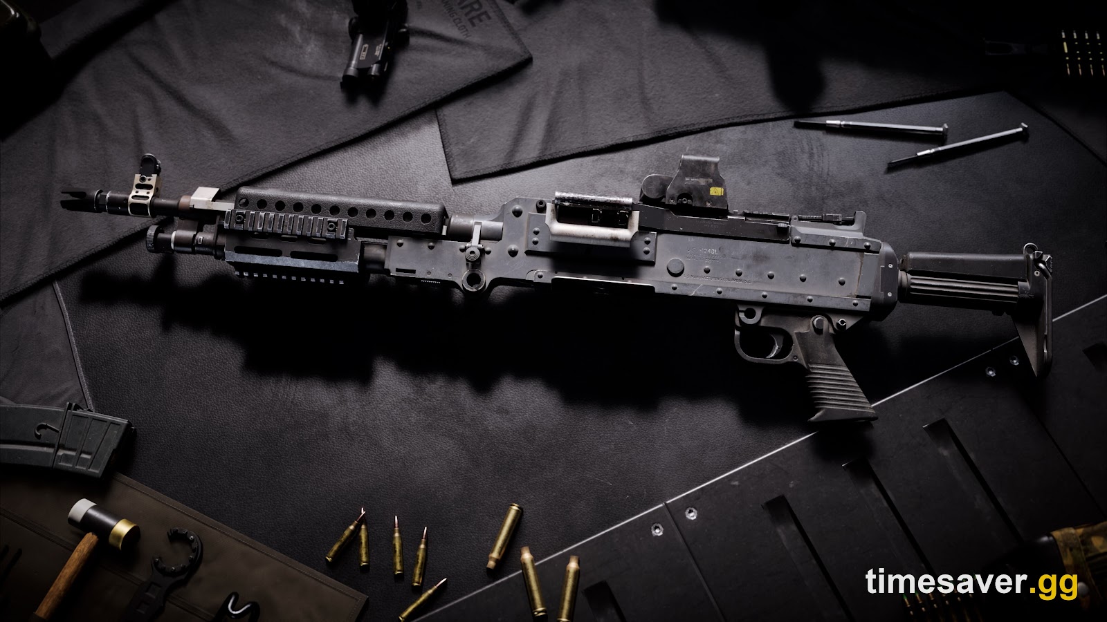 Battlefield 6 light machine gun with a long handguard and reflex optic