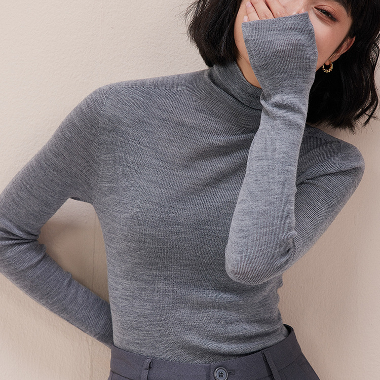 Women's Wool Sweater with Stand-Up Collar, 100% Wool