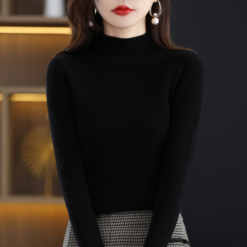 Women's seamless pure wool turtleneck sweater