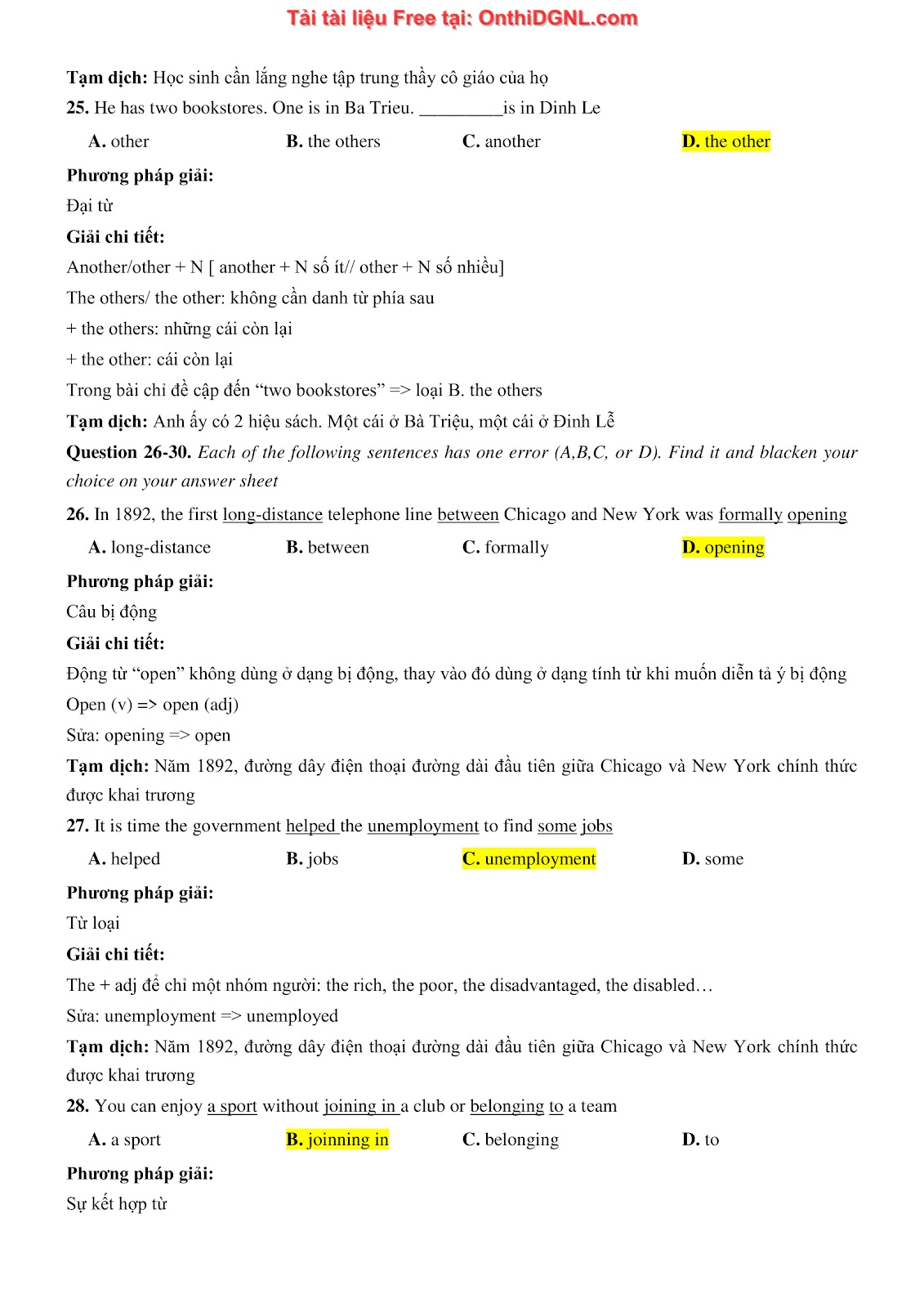 800 bài tập môn Tiếng Anh - Ôn thi ĐGNL ĐHQG TP HCM Phần 35