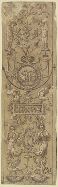Aufsteigendes Reiches Ornament Mit Genien Satyrn Und Medaillons