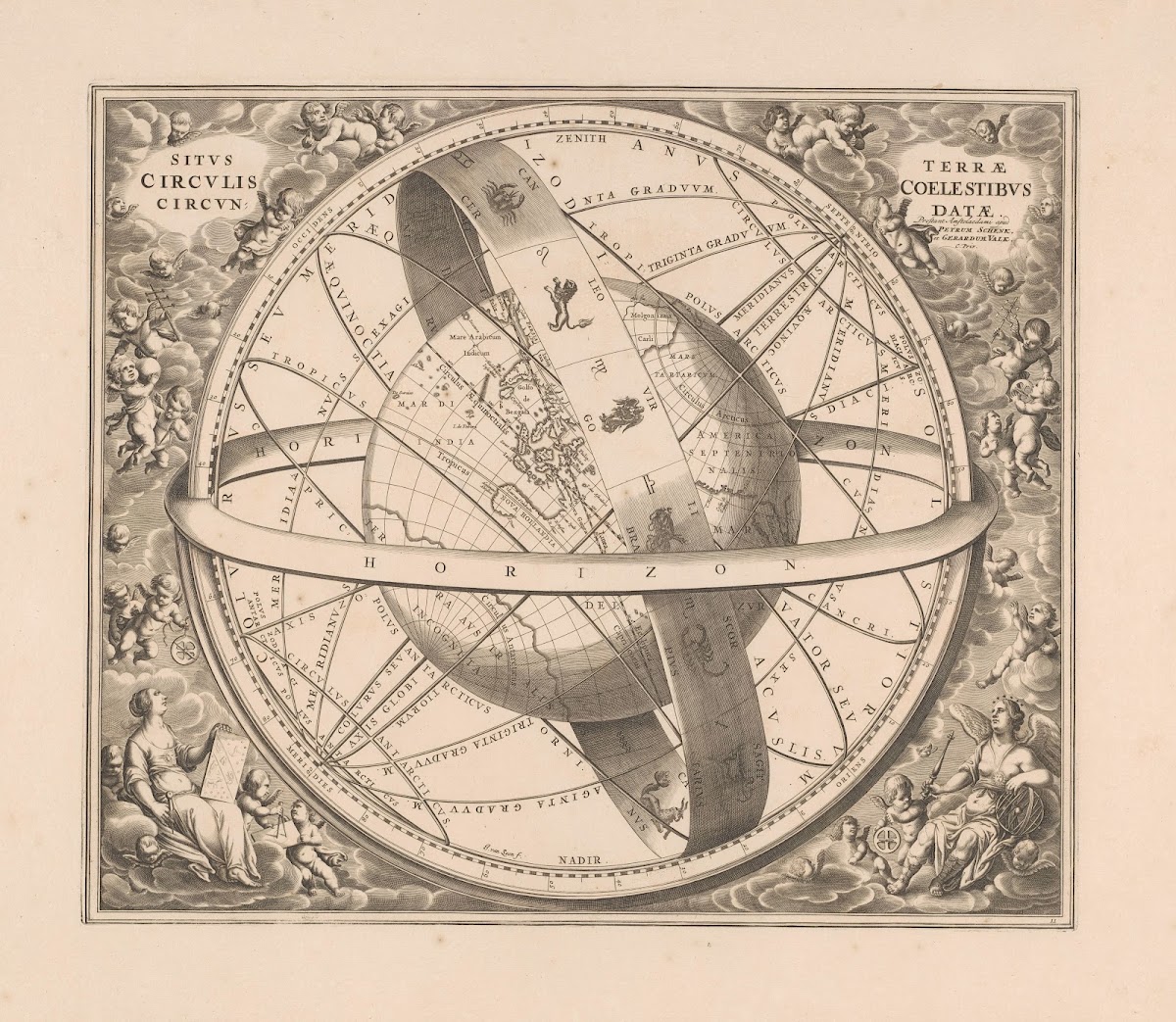 Hemelkaart van de aarde volgens het stelsel van Ptolemaeus Situs terrae circulis