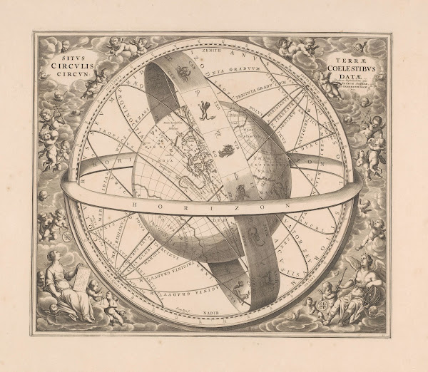 Hemelkaart van de aarde volgens het stelsel van Ptolemaeus Situs terrae circulis