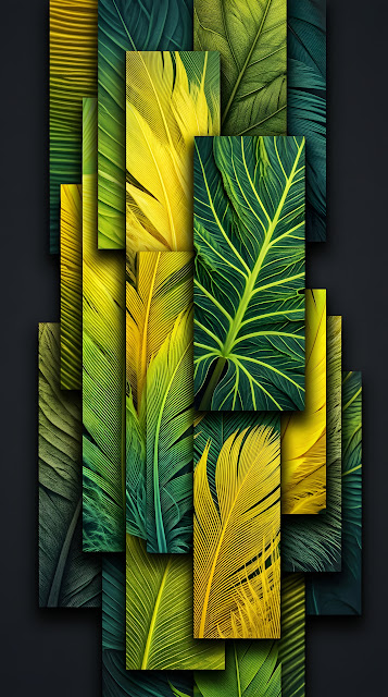 Abstract Vertical Composition of Layered Rectangles with Organic Green and Yellow Textures - Free mobile Wallpaper