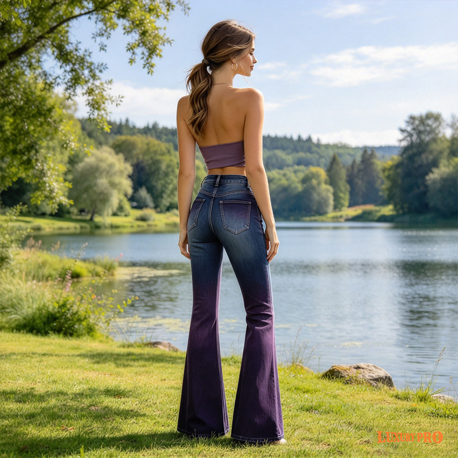 AOP Faux Denim Flare Jeans