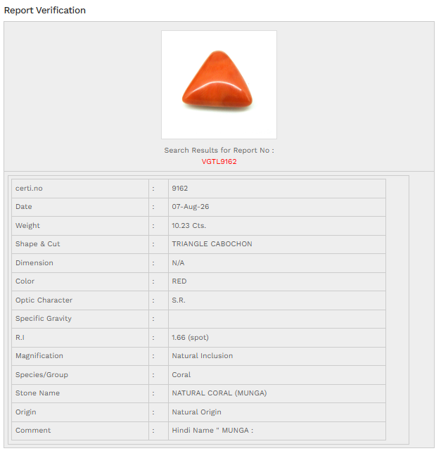 Natural Triangle Red Coral