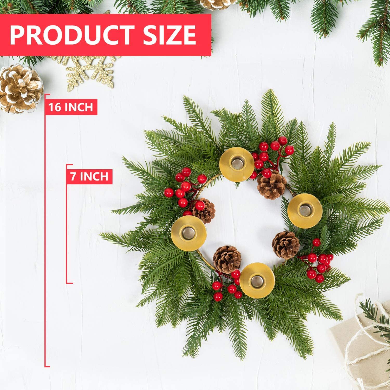 Christmas wreath with candle holder and bow