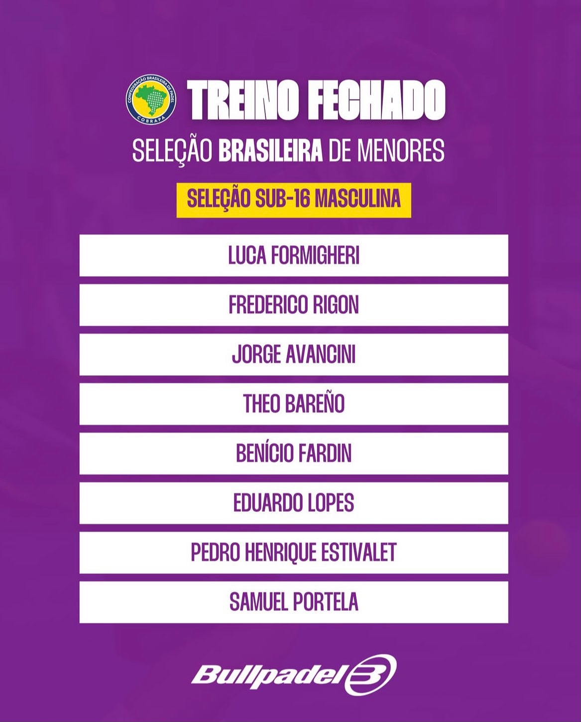 Convocação treino fechado Sub-16 2026