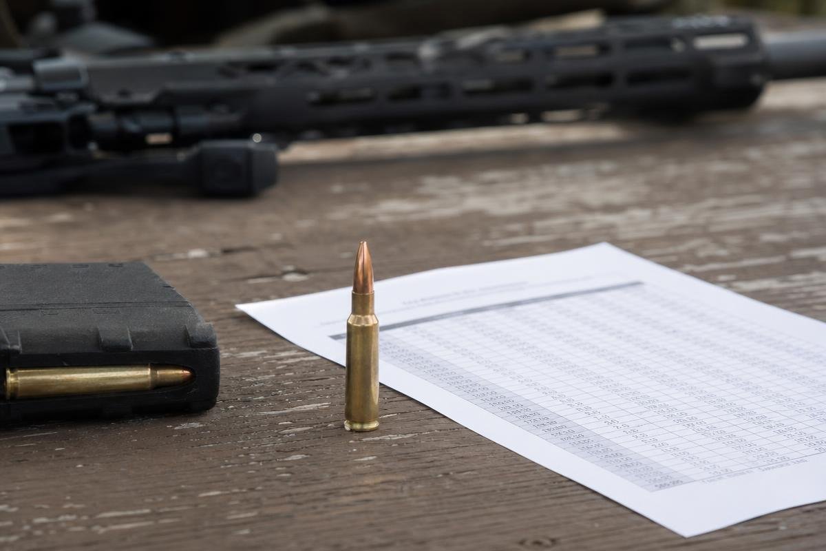 .308 Winchester ballistics chart showing bullet drop at distance for deer hunting