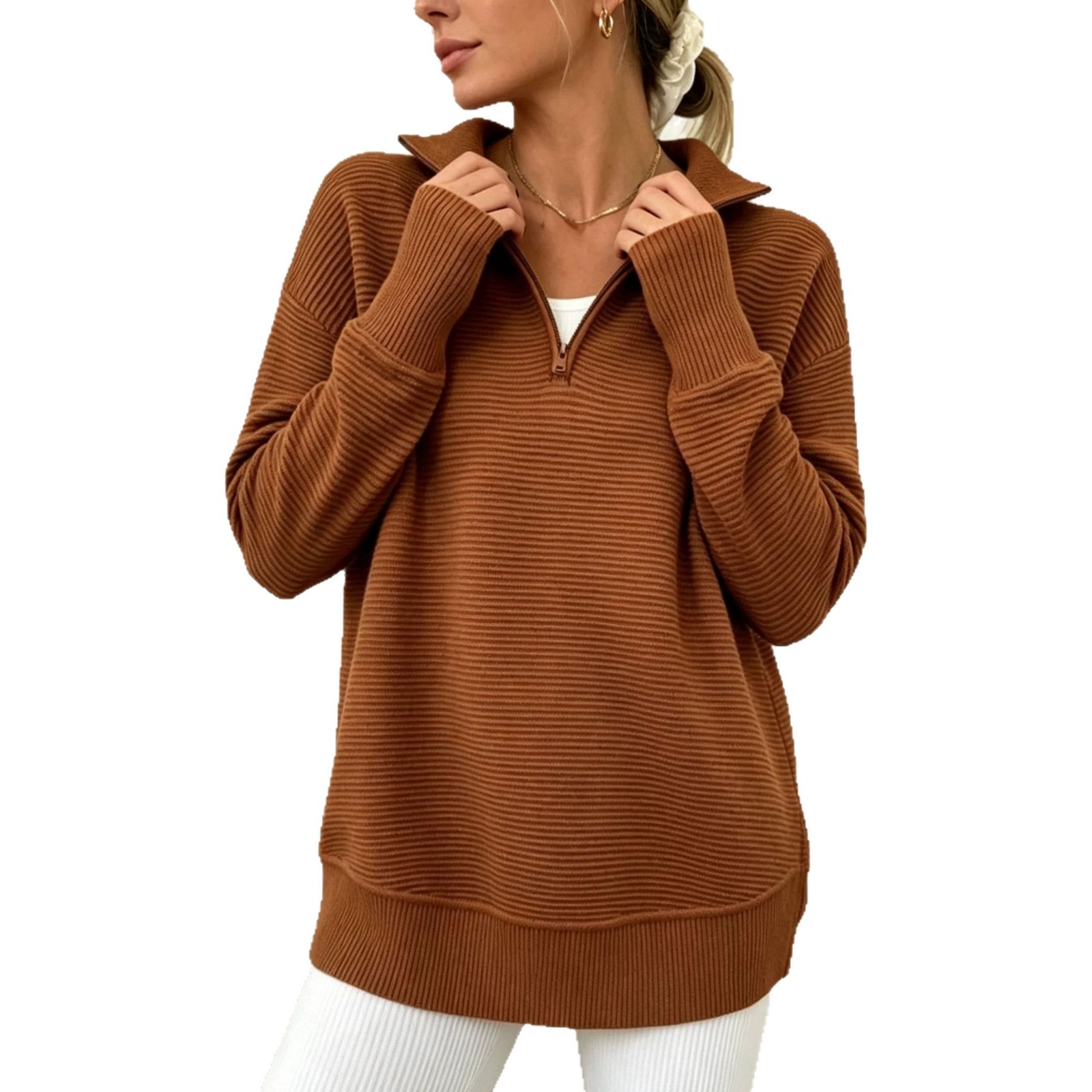 Women's Knit Sweater with Zipper