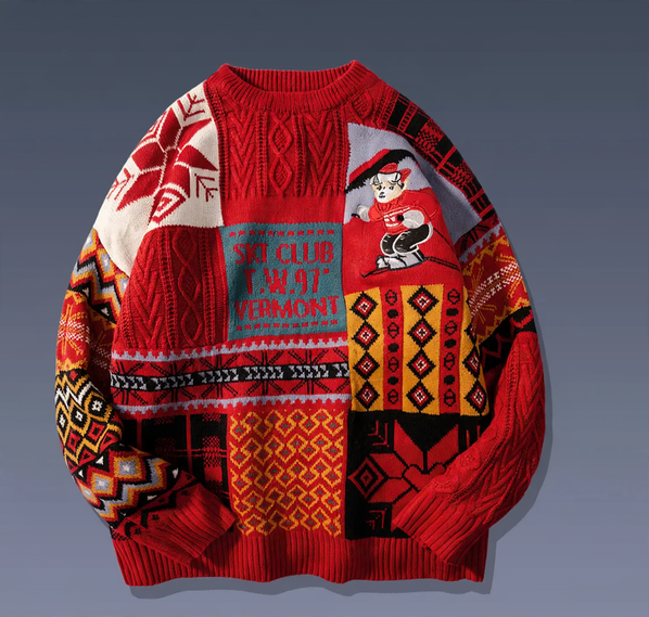 Quilted Knitted Pullover with Diamond Pattern
