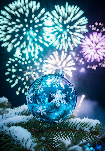 Blue Snowflake Ornament & Fireworks