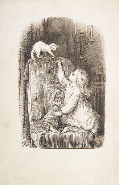Child Climbing a Chair to Reach for a Kitten 18351903