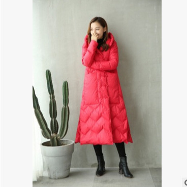 Long vintage-style down jacket with toggle closures
