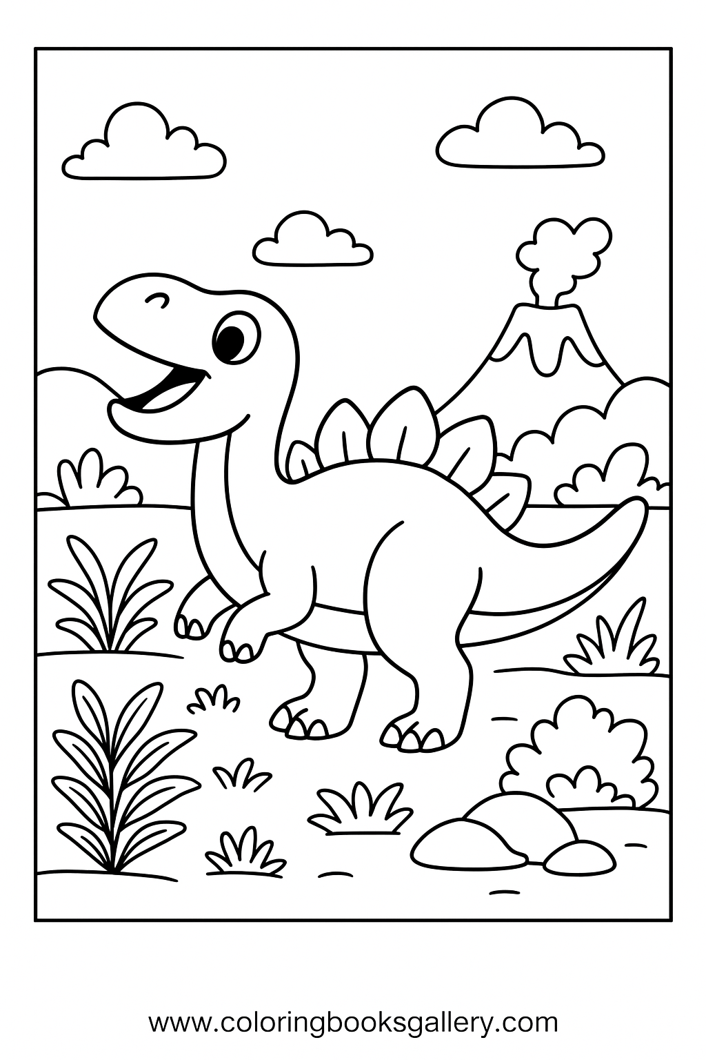 Cute Stegosaurus Roaring Loudly Coloring Page For Kids – free coloring page for kids