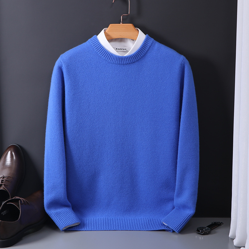Men's wool sweater, round neck, 100% wool, reinforced